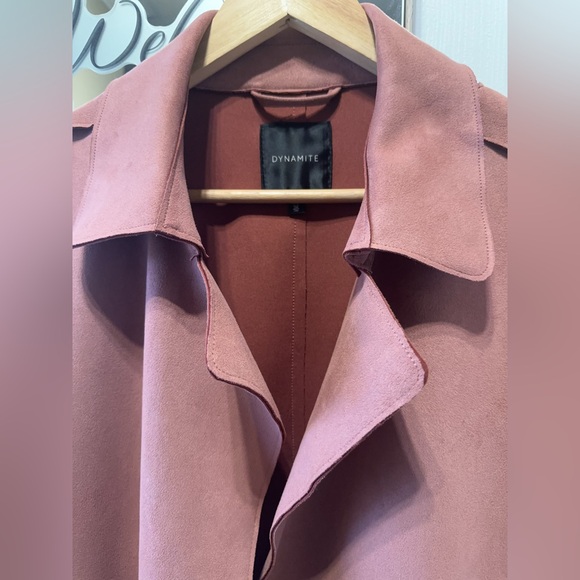 Dynamite Pink Suede-Like Trench Coat (belt missing) - Picture 3 of 7